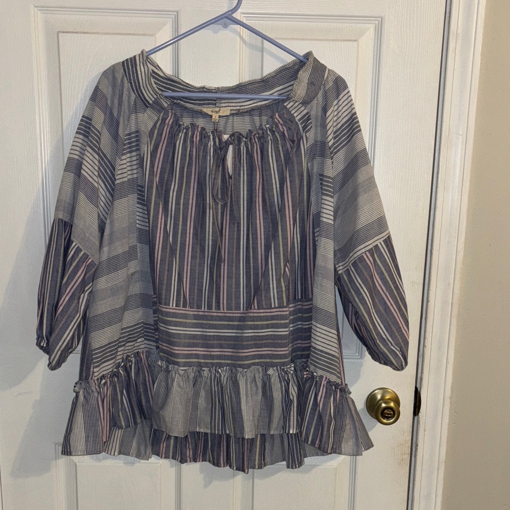 Easel Striped Blue, Pink and white Peasant Top Small New